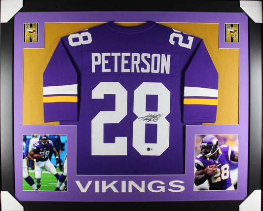 ADRIAN PETERSON Signed/Autographed Custom Jersey in 35x43 Frame - Beckett/BAS